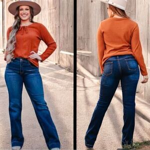 Mid Rise Bootcut Trouser Jeans | Stretch Boutique Denim | Dark Wash | L&B | NWT